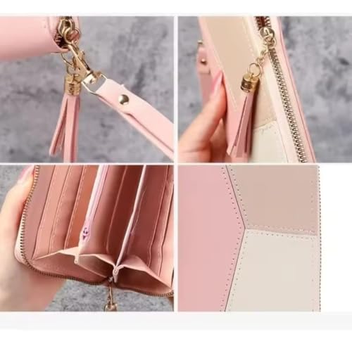 Fashion Zipper Wallet Multifunctional Long Zipper Women's Wallet with Large Capacity PU Leather (pink)4