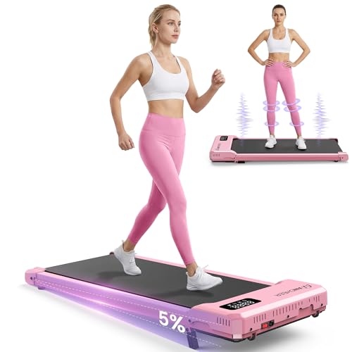 Image of Pink Walking Pad with Vibration Plate, Under Desk Treadmill with Incline