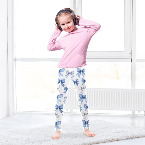 Girls Leggings Blue and White Bow Soft Toddler Leggings for Girls Kids Pants Size 4T-10T4
