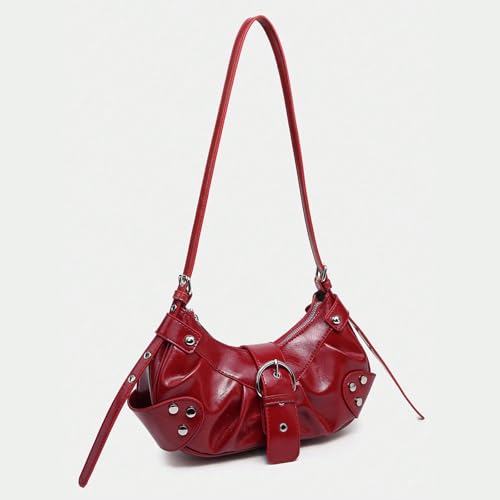 Image of Women's Y2K Purse Shoulder Bag Top Handle Handbag Small Punk Hobo Clutch Purses Bags Trendy Trendy Leather Buckle Punk Purses