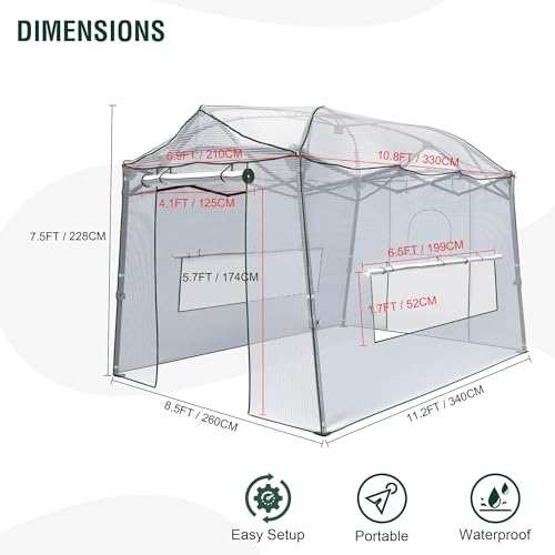 Yokayoay 11 x 8.5 x 7.5 FT Walk-in Greenhouse, Portable Pop-up Greenhouse for Indoor Outdoor, Plant Garden Green House with Zippered Doors, Screen Windows, Heavy Duty Frame and Durable PE Cover - Image 6