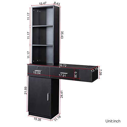 Barber-Salon-Station-Wall-Mount-Hair-Styling-Salon-Equipment-Set-Beauty-Spa-Furniture-SetBarber-TableFloating-Vanity-Makeup-Table-with-Two-Drawersa-Cabinet-Multi-Layer-StorageBlack