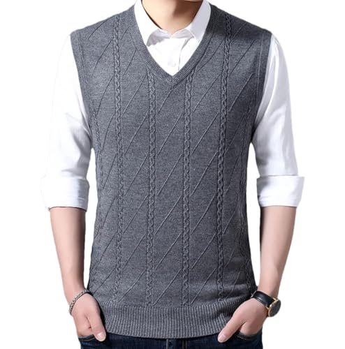 Men’S Sleeveless V-Neck Knit Sweater Vest Casual Computer Knitted Tank Top