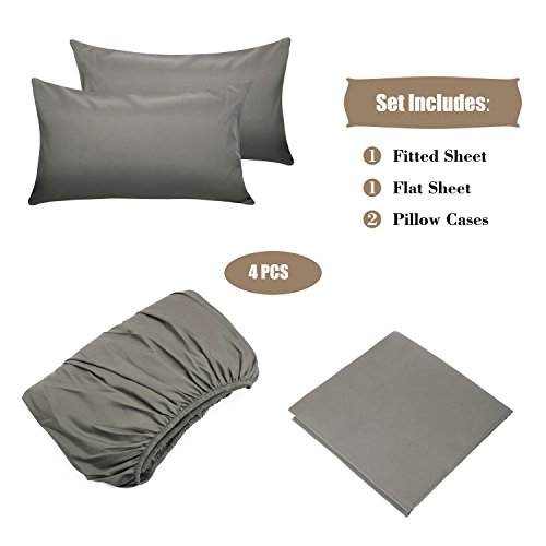 Image of 4 Piece Bed Sheet Set -1 Flat Sheet,1 Fitted Sheet and 2 Pillow Cases Brushed Microfiber Luxury Bedding with Deep Pockets (Full,Gray)