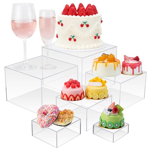 Cliselda 6Pcs Clear Acrylic Boxes for Display, Food Risers for Buffet Table Party Cupcake Candy...