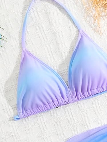 Image of WDIRARA Girl's 3 Piece Swimsuit Halter Triangle Bikini Set Ombre Beach Sport Swimsuits with Cover Ups