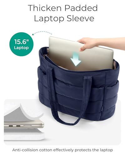 BAGSMART Tote Bag for Women, Lightweight Puffy Tote Bag with Compartments Shoulder Bag Handbag for Travel, Work, Gym | Lightweight, Puffy, Tote Bag with Compartments, Quilted, for Travel, Work