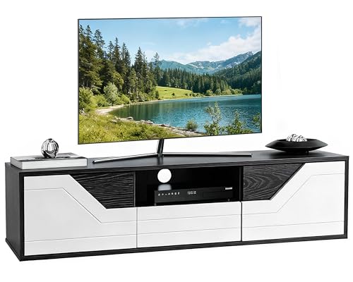 houcheyai TV-Schrank Fernsehschrank 120cm, Tv Lowboard Stehend mit Kabelführung, TV Board mit Offenem Stauraum, Schublade, Grifflose Front, Fernsehtisch mit 2 Türen für Wohnzimmer und Schlafzimmer