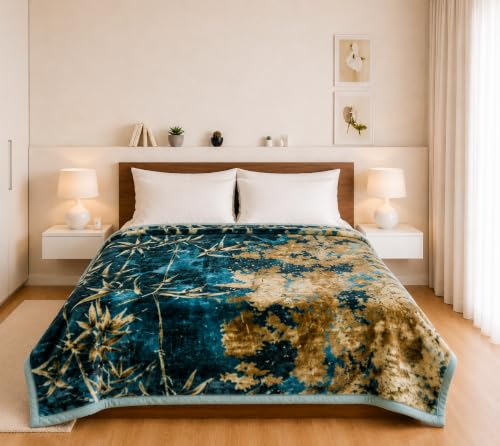 Image of Signature Exclusive Supersoft Luxury Heavy Winter Double Ply Double Bed Mink Blanket - 4.5 kg | 100% Polyester | 2.10 m x 2.40 m | Royal Luxe Comfort for Extreme Cold (Bamboo Bliss)