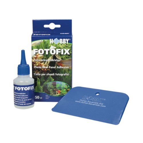 Hobby Aquaristik FotoFix I Rückwandkleber I 50 ml I Klebt blasenfrei auf Aquarien- und Terrarienscheiben L Lässt Sich rückstandslos entfernen I Inklusive Glättespachtel