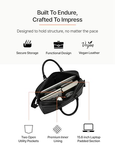 Image of Vegan Leather Laptop Messenger Bag for Men & Women | 15.6 Inch Office Shoulder Bag with Padded Laptop Compartment Multi-Pocket Work Satchel Adjustable Strap Business Bag | Alls