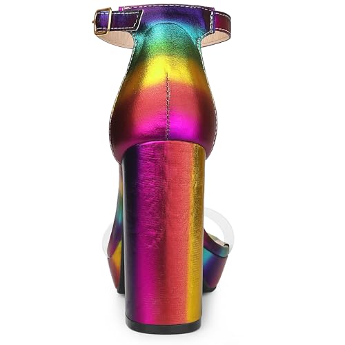 Allegra K Women's Printed Clear Platform Chunky Heel Sandals3