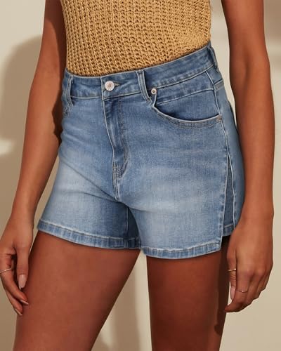 Image of CHICZONE Womens Mid-High Waisted Stretchy Denim Jean Shorts