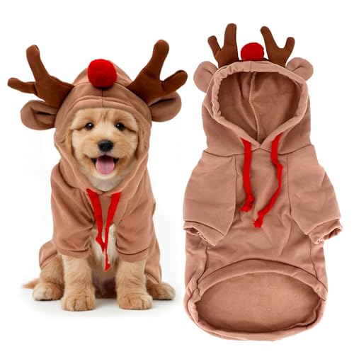 Dog Christmas Outfit, Xmas Pet Clothes Reindeer Xmas Hoodie Coat Christmas Winter Coat Clothes for Dogs Puppy Cats Cosplay Party (XL)