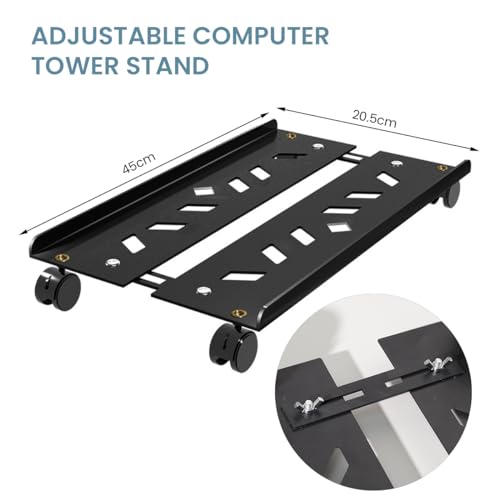 Image of Adjustable Mobile CPU Stand with 4 Rolling Caster Wheels Ventilated Computer Tower Retractable Desktop PC Holder Under Desk Floor Cart Riser 2 PCS