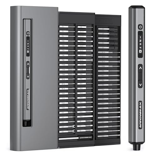 Image of AM ARROWMAX Precison Electric Screwdriver, 74 in 1 Mini Power Screwdriver Set w/ 70 Magnetic Bits, 5 Torque Modes, Red Dot, IF Winning Design, Rechargeable Small Cordless Screwdriver for Phone, DIY