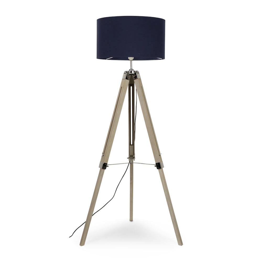MiniSun | Modern Light Wood & Chrome Tripod Floor Lamp with a Navy Drum Shade | Floor Lamps & Torchieres, Home Décor & Improvement Essential