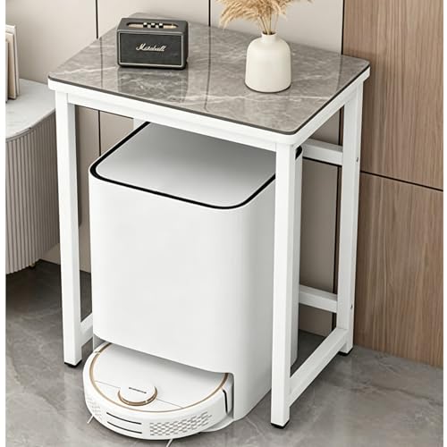 Mueble robot aspirador y mesa auxiliar pequeña gris y blanca de 90cm 2