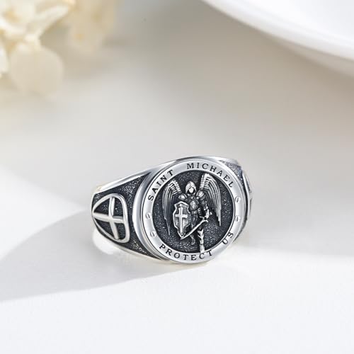 St Michael Ring S925 Sterling Silver St Michael Archangel Ring Religious Protector Jewelry for Men Women#102