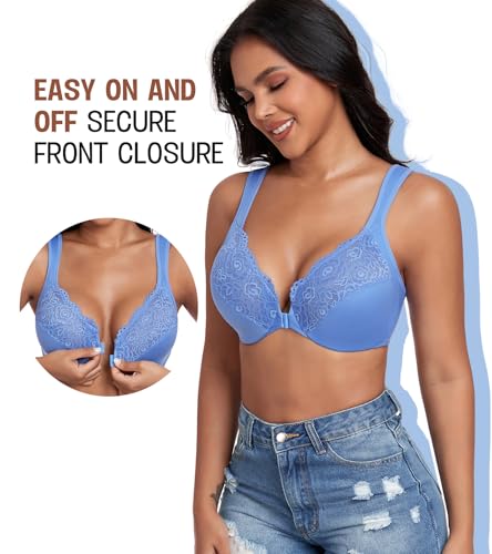 Image of DotVol Women's Plus Size Front Closure U-Back Underwire Wide Strap Everyday Bra