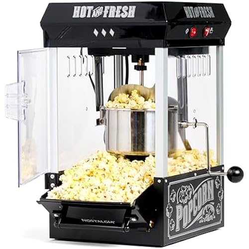 Nostalgia Popcorn Maker Machine - Professional Tabletop With 2.5 Oz Kettle Makes Up to 10 Cups - Vintage Popcorn Machine Movie Theater Style - Black