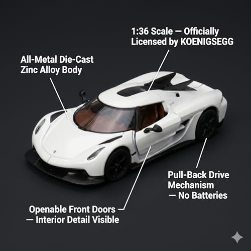 Image of Wizplex Kinsmart Koenigsegg Jesko 1:36 Scale Officially Licensed Die-Cast Metal Car Model - Pull-Back Action Openable Doors Swedish Hypercar Collectible Toy