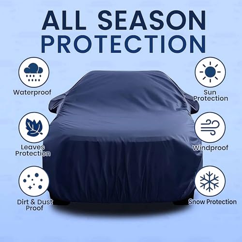 Sulfar 100% Water Resistant Car Body Cover Compatible with Mirror for Toyota Innova Crysta (Triple Stitched, Full Bottom Elastic, Navy Blue)