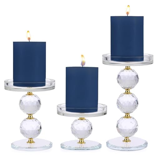 Glass Candle Holder for Pillar Candles, Flameless Candles, LED Candles, Votive Candles, Modern Pillar Candle Holder for Home Decor, Table Decor, Wedding Decor, Set of 3 Gold Candle Holders