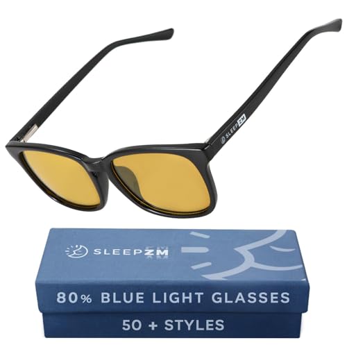 Sleep ZM Blue Light Blocking & Light Sensitivity Glasses - 8 Lens Types for Comfort, Relaxation, Sleep & Relief - 50+ Styles - Black Wayfarer - Yellow/Green Glare Aid Driving Comfort Lens