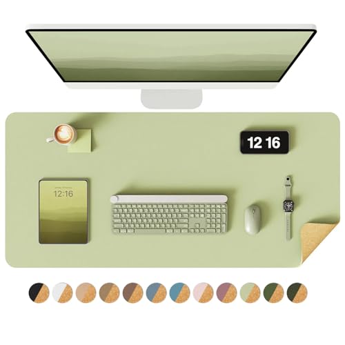 Image of YSAGi Double-Sided Desk Pad, 35.4 inchx17 inch Leather Desk Mat, Eco Cork Desk Pad Protector,Large Mouse Pad,Waterproof Desk Blotter for Office /Home (Matcha Green /Cork)