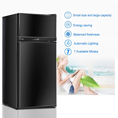 Safeplus 3.4 cu ft. Compact Refrigerator, Mini Fridge with Freezer and Shelves for Dorm Bedroom