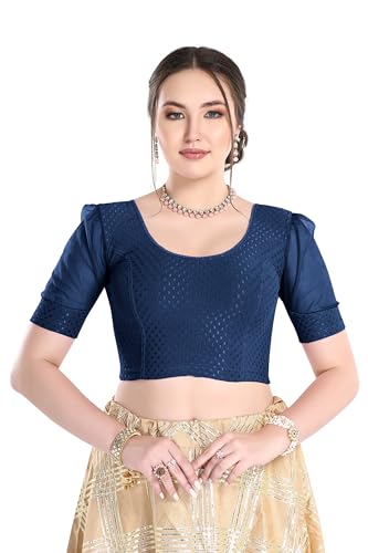 Image of FINESTFIT Stay On Trend Fashion 100% Cotton Readymade Blouses for Women,Round Neckline with Organza Balloon Sleeves.