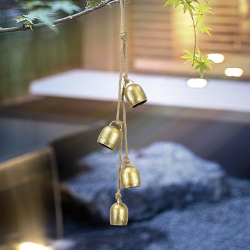 Handmade Iron Brass Finish Bell 4 Brass Cow Bells on Rope for Christmas Door Knob, Rustic Vintage Lucky Cow Bells for Mom Gift, Garden Home Yard Hanging Decor,Gold. - Image 7