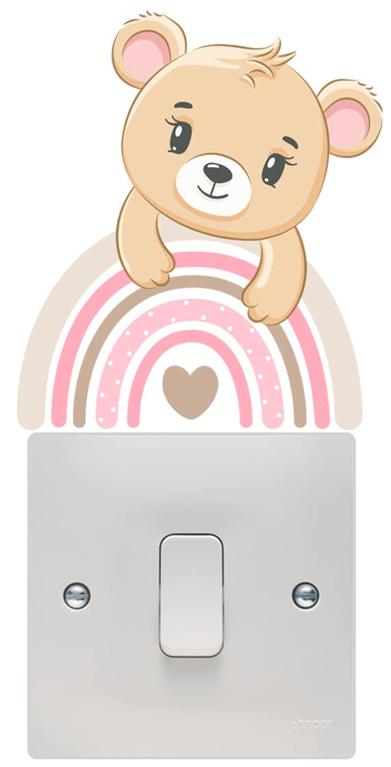 Hodge Creations Rainbow Teddy Light Switch Wall Art Vinyl Stickers Childrens Bedroom