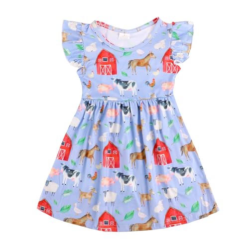 Toddler Girl Casual Dress Farm Animal Cow Print Ruffle Bottom Casual Dress Summer Clothes 2-8Y