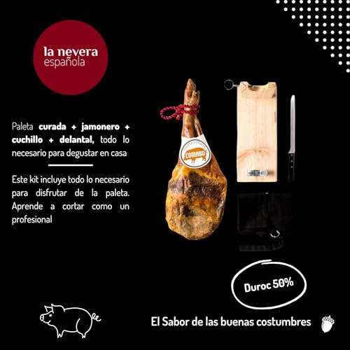 Miniatura 5 de La Nevera Española Paleta Curada, Jamonero, Cuchillo Y Delantal Peso 4,5 Kg Curación Mínima 10 Meses Jamones Comabu El Jamón De La Nevera Española