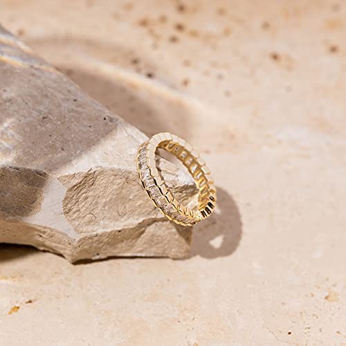 PAVOI 14K Gold Plated Cubic Zirconia Baguette Cut Eternity Bands for Women3