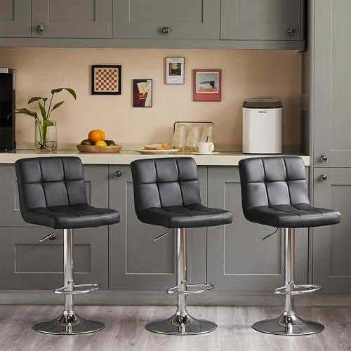 Image of HealSmart Bar Stools Set of 2, 24 inch Counter Height Stools, Modern Upholstered Kitchen Island Chairs with Sturdy Metal Base, PU Leather Saddle Seat Barstools, Black