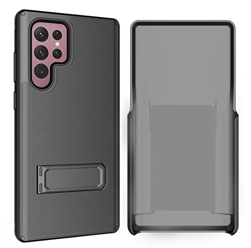 Wireless Protech Case Compatible With Samsung Galaxy S22 Ultra 5G (Screen Size 6.8 Inch Only). Dual Layer Hybrid Case And Belt Clip Holster Combo With Screen Protector #TOP2
