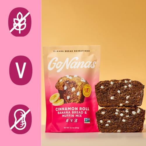 GoNanas Cinnamon Roll Banana Bread Mix, Vegan, Gluten Free Healthy Snacks. Oat Flour Bread or Muffin Mix. Women Owned, US Ingredients, Dairy Free, Nut Free, Delicious Snacks (1 Pack)