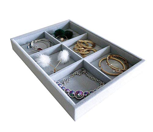 Svea Display 6-Grid Stackable Premium Quality Grey Velvet Jewelry Organizer Multi Function Rearrangeable Divider for Collectibles Jewelry Necklace Earring Ring Buttons Precious Stone Art Delicate