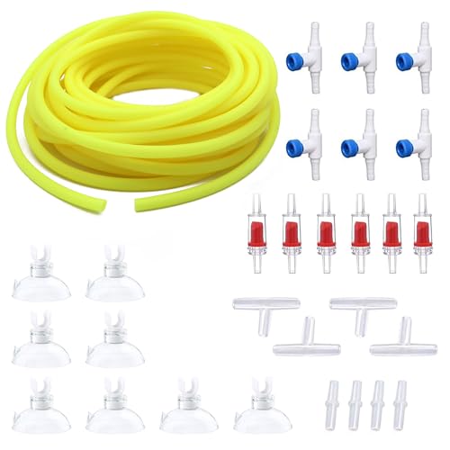 pewyoke Premium 50FT 3/16inch Air Hose for Aquarium with Connector,Check Valve, Control Valve Accessories (Yellow, 50 ft.)