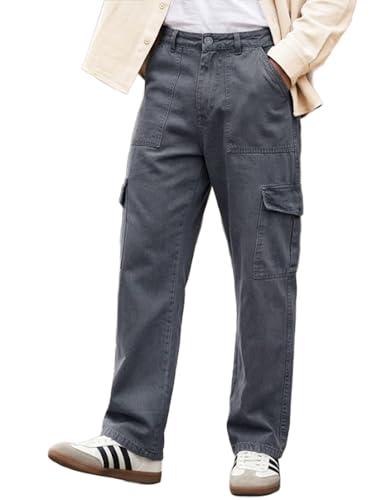 Image of Urbano Fashion Men's Loose Mid Rise Baggy Fit Cargo Jeans with 6 Pockets Non-Stretchable