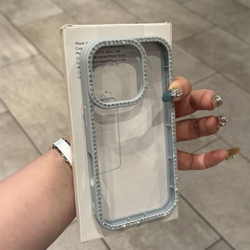 Coque iPhone 13 Transparente de Luxe Chic Pailletée et Fine avec Pare-Chocs Bleu Ciel