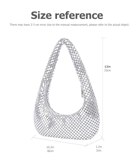 Image of Sweetovo Sequin Evening Bag, Sparkling Hobo Clutch Underarm Purse Women | Aluminum sequin mesh, zipper closure and underarm hobo shape hold phone, keys and makeup for clubs, proms and weddings