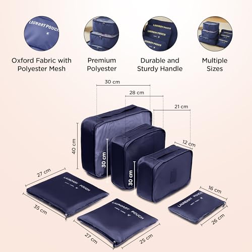 Image of UMAI 6-piece Vacuum-Compressed Travel Organizer + Pouch Packing Cubes |Cosmetics /Laundry /Socks /Shoes Organizer Pouch| Waterproof, Lightweight, Foldable Storage Bag | Navy