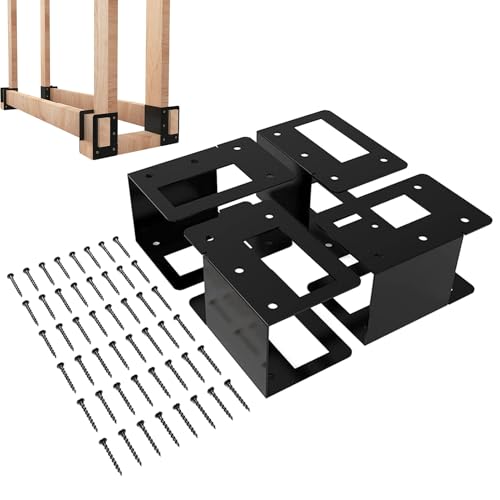 Soporte para leña al aire libre | 4 piezas de soporte apilable para leña | Soportes con recubrimiento en polvo, soporte apilador que ahorra espacio para hoyos interiores, porches, garaje, patio