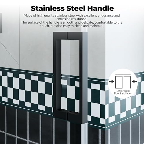 Image of 56-60 inch W x 76 inch H Frameless Single Sliding Shower Door, 1 /4 inch (6mm) SGCC Tempered Glass with Easy-Clean Coating, Matte Black Stainless Steel Top Rail, One Fixed One Sliding Bypass Bathroom Door