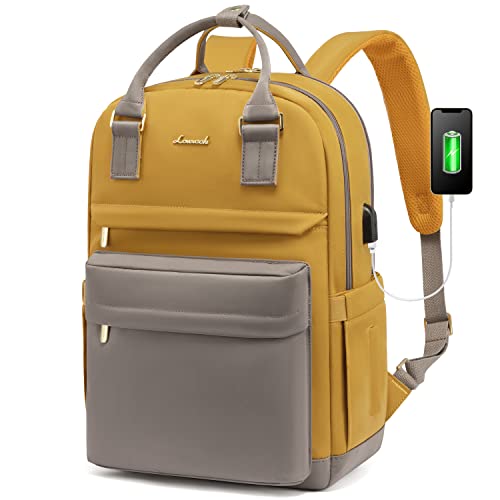 Image of LOVEVOOK Laptop Backpack for Women Girls, 15.6 Inch Waterproof Computer Backpack Student School Cute Bookbag Computer Bag, Grey & Yellow, 15.6 Inch, Travel Backpacks