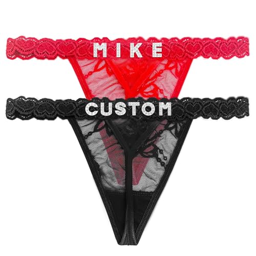 Women's Personalized Thongs with Funny Rhinestone Letters, Custom Name Underwear Panties for Couples